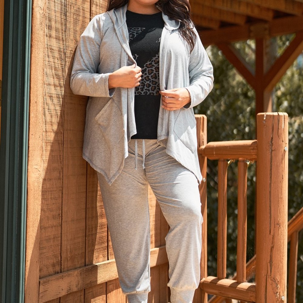 Jr Plus Open Front Hooded Top & High-Waisted sweatpant 2 pc NEW!   Sz 1X  2X  3X